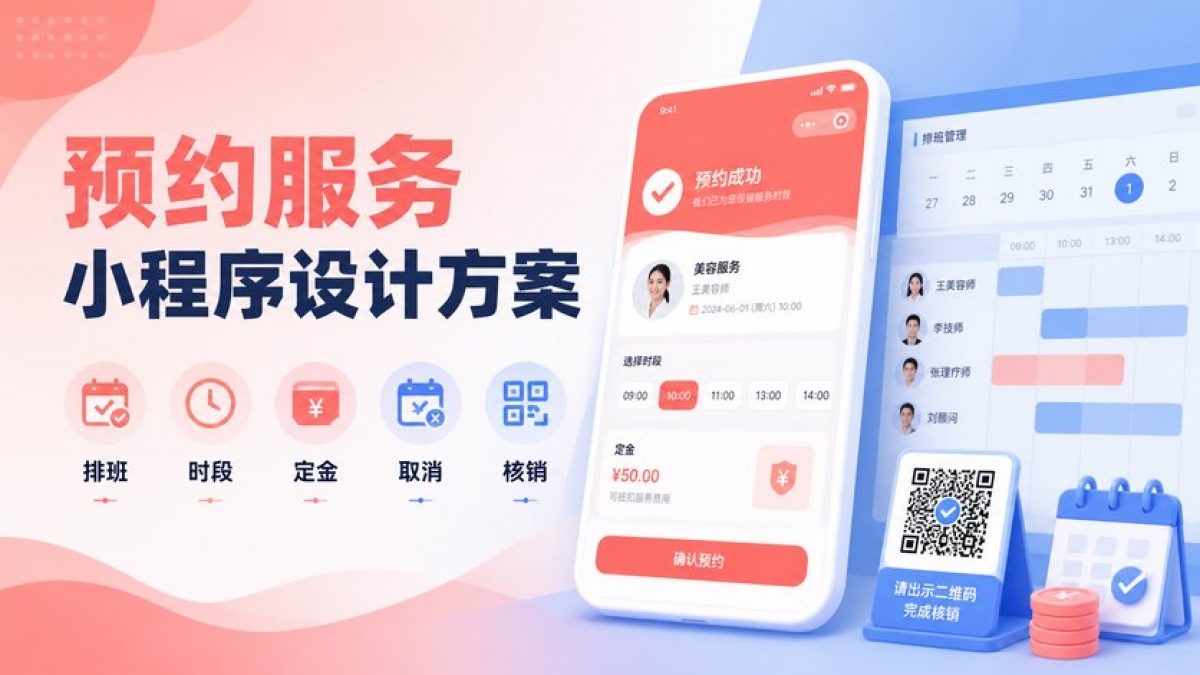 预约服务小程序怎么设计？排班、时段、定金、取消和核销如何安排
