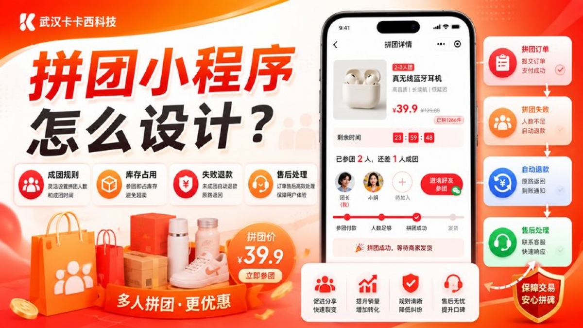 拼团小程序怎么设计？成团规则、库存占用、失败退款和售后怎么处理