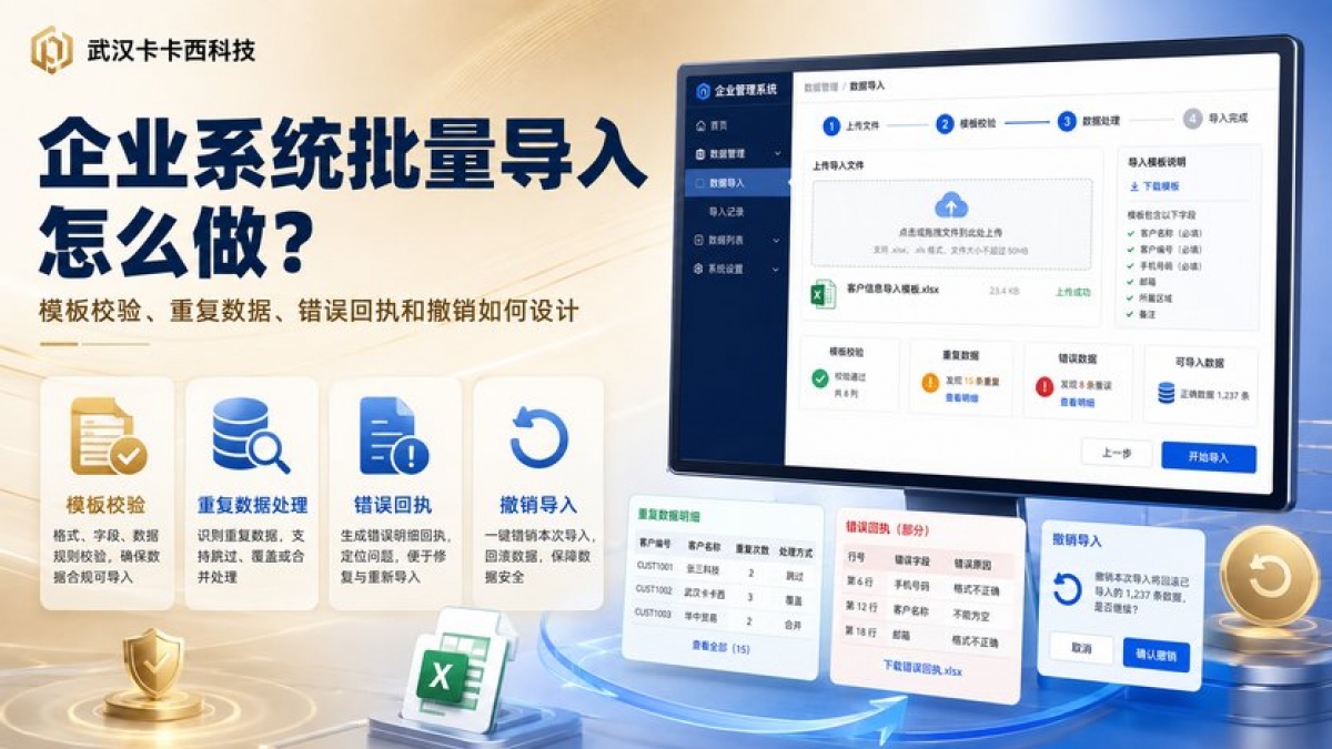 企业系统批量导入怎么做？模板校验、重复数据、错误回执和撤销如何设计