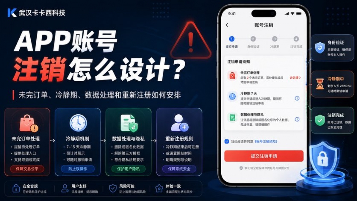 APP账号注销怎么设计？未完订单、冷静期、数据处理和重新注册如何安排