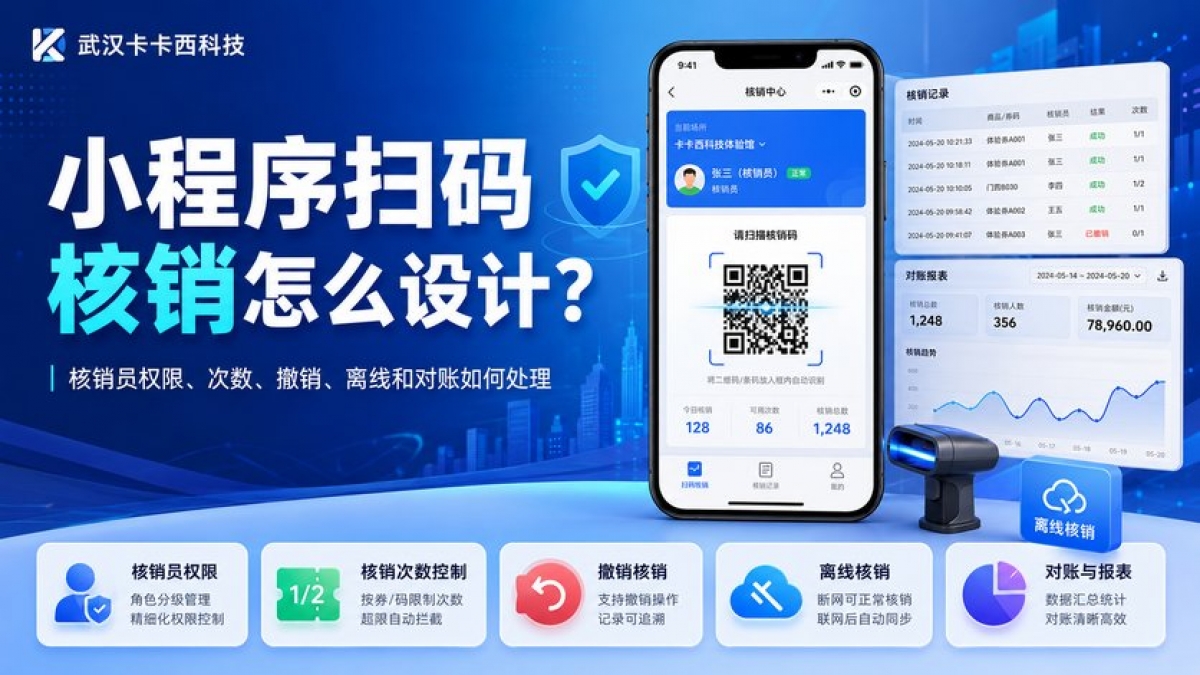 小程序扫码核销怎么设计？核销员权限、次数、撤销、离线和对账如何处理