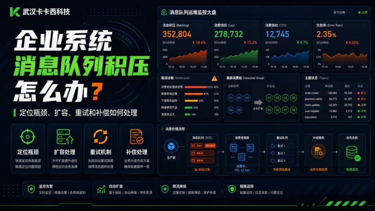 企业系统消息队列积压怎么办？定位瓶颈、扩容、重试和补偿如何处理