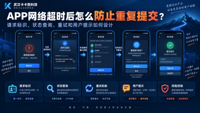 APP网络超时后怎么防止重复提交？请求标识、状态查询、重试和用户提示如何设计