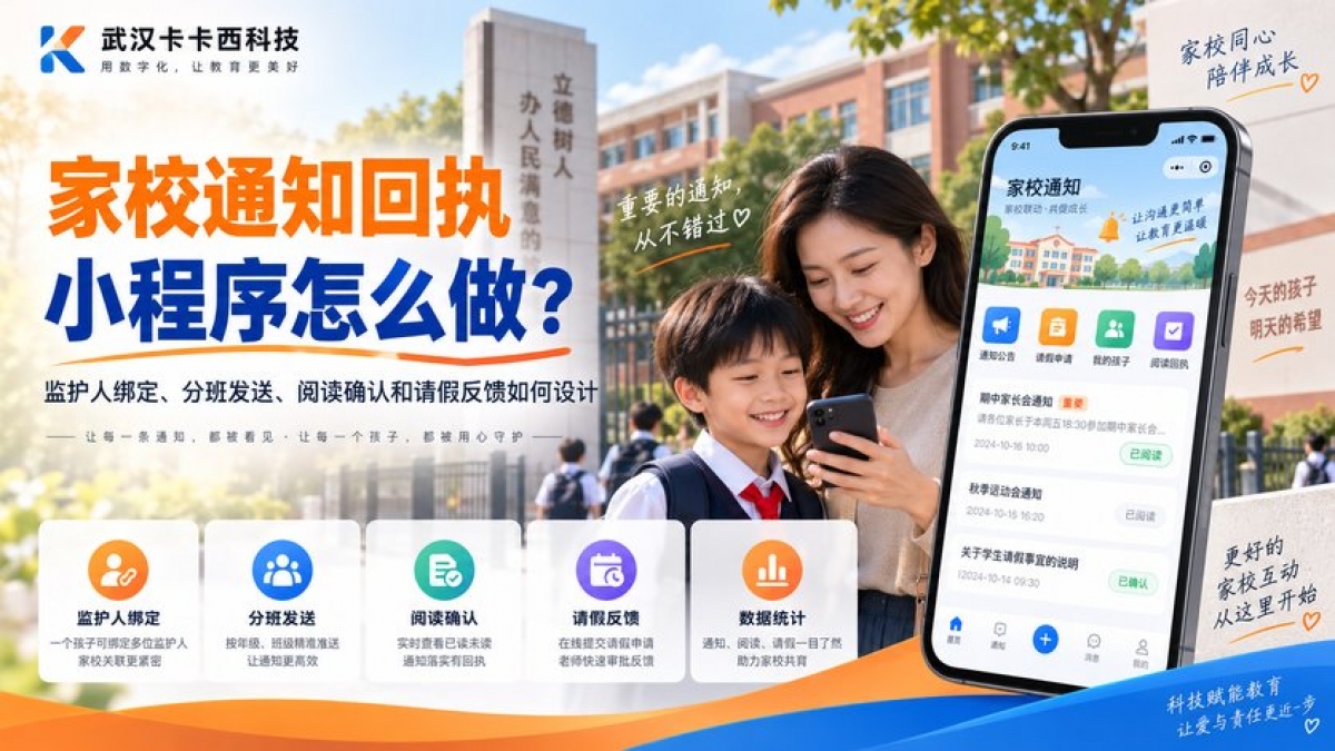 家校通知回执小程序怎么做？监护人绑定、分班发送、阅读确认和请假反馈如何设计