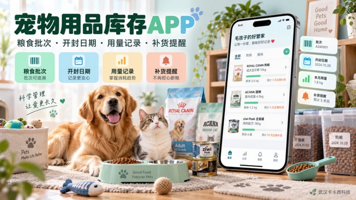 家庭宠物用品库存APP怎么做？粮食批次、开封日期、用量记录和补货提醒如何设计