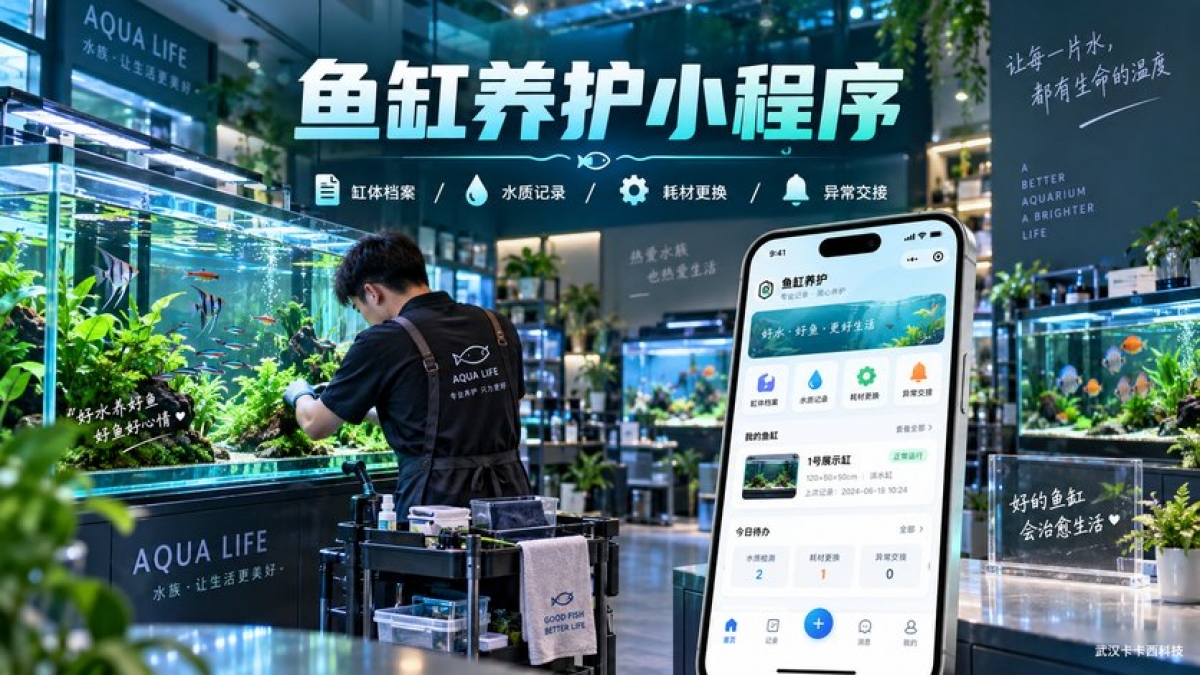 水族门店鱼缸养护小程序怎么做？缸体档案、水质记录、耗材更换和异常交接如何设计