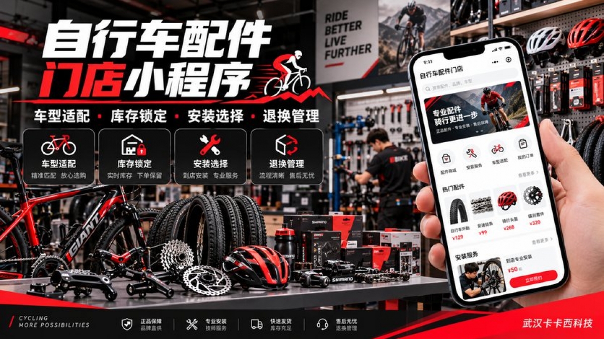 自行车配件门店小程序怎么做？车型适配、库存锁定、安装选择和退换如何管理