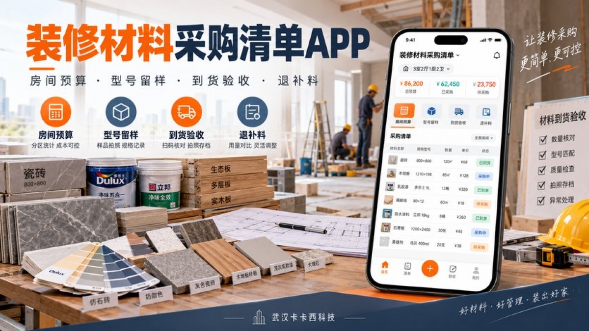 装修材料采购清单APP怎么做？房间预算、型号留样、到货验收和退补料如何管理