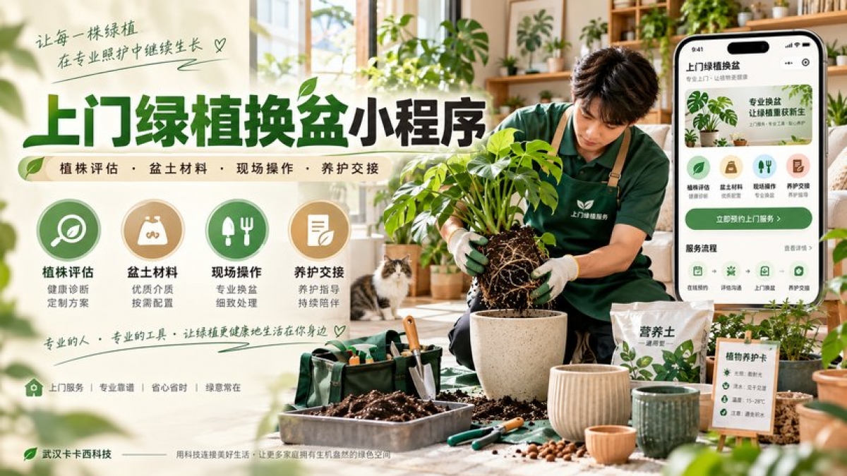 上门绿植换盆小程序怎么做？植株评估、盆土材料、现场操作和养护交接如何设计