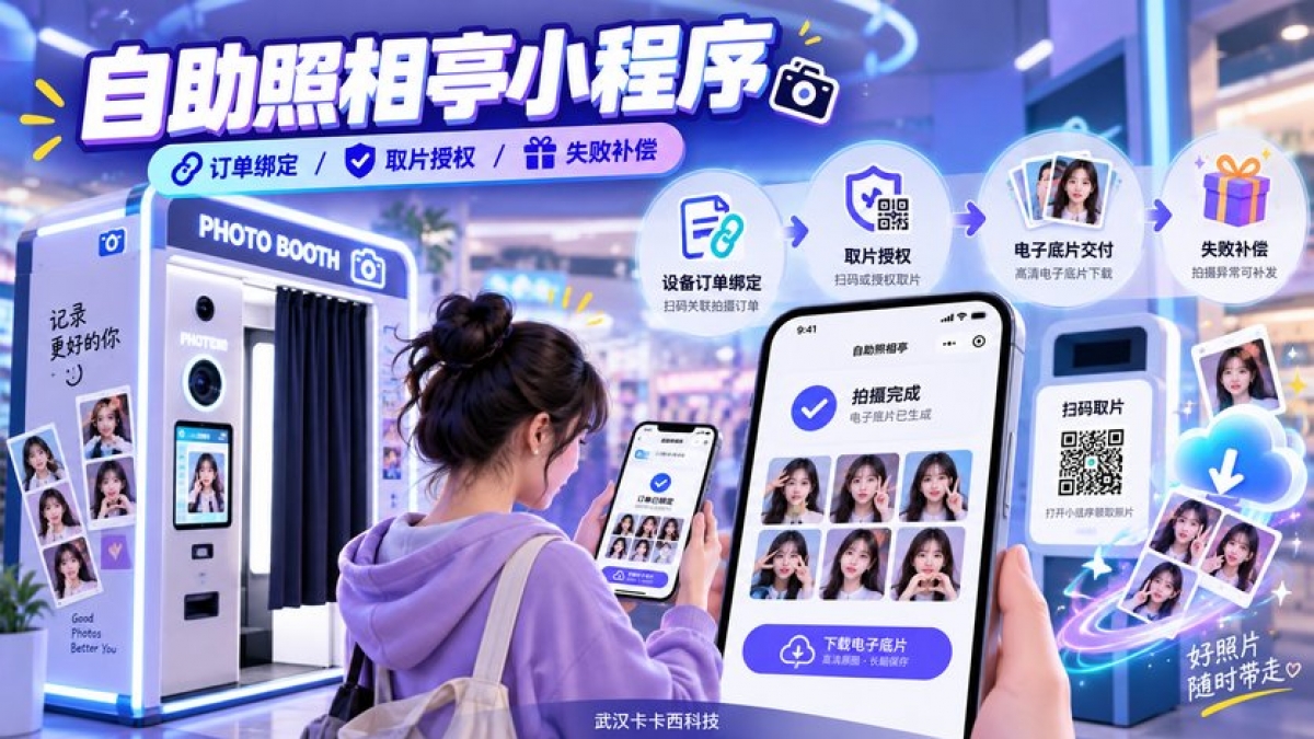 自助照相亭小程序如何交付电子底片？设备订单绑定、取片授权和失败补偿怎么做