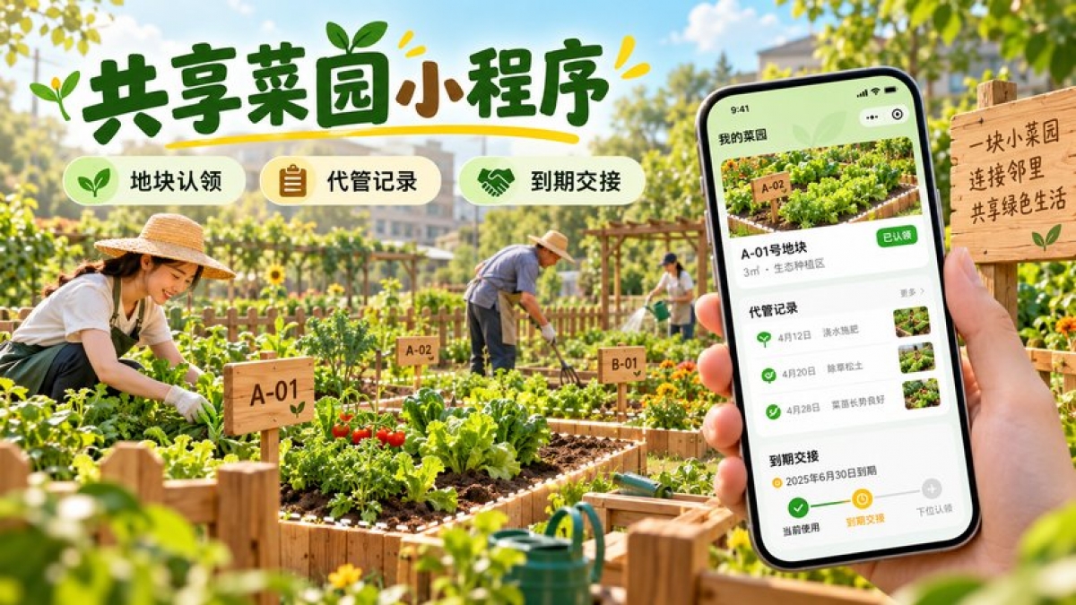 商业共享菜园小程序怎么做？地块认领、种植边界、代管记录和到期交接如何设计