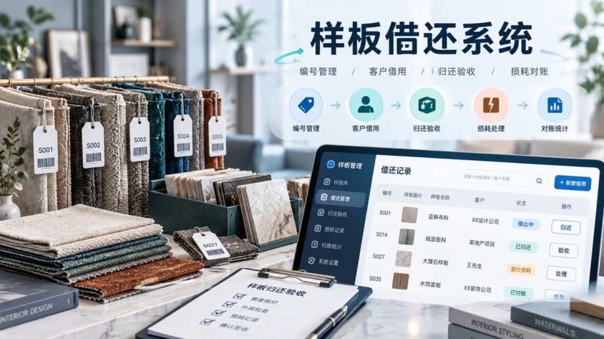 软装设计公司样板借还系统怎么做？面料编号、客户借用、归还验收和损耗如何对账
