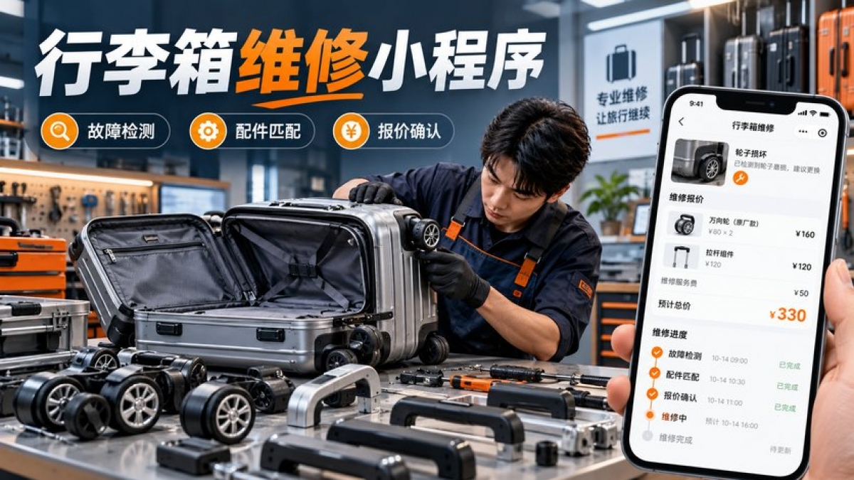 行李箱维修小程序怎么做？故障检测、配件匹配、报价确认和取箱验收如何管理