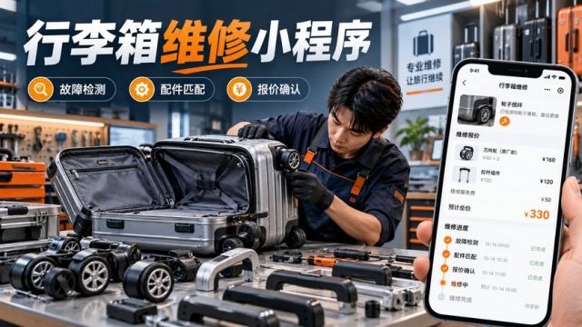 行李箱维修小程序怎么做？故障检测、配件匹配、报价确认和取箱验收如何管理