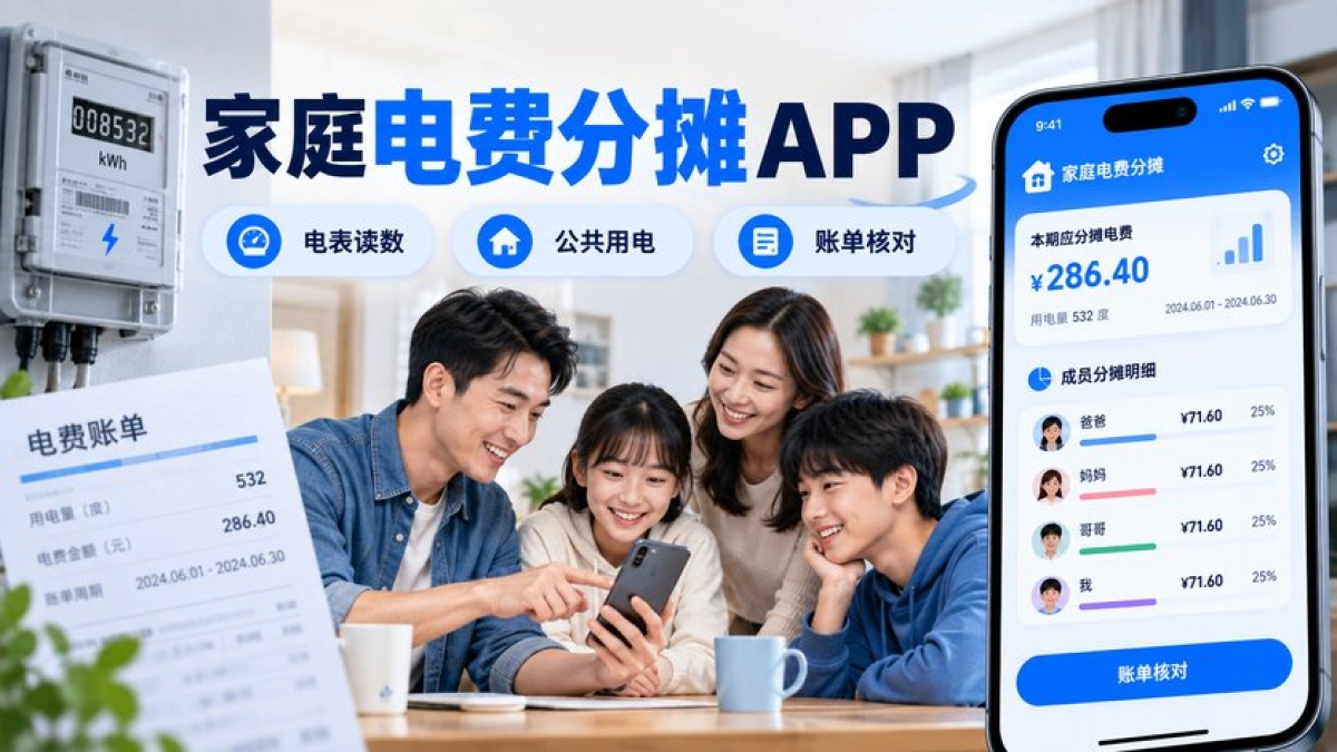 家庭电费分摊APP怎么做？电表读数、公共用电、成员变动和账单核对如何设计