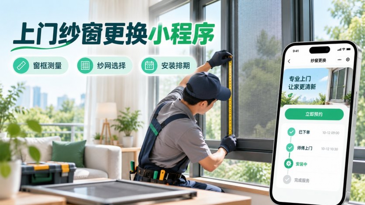 上门纱窗更换小程序怎么做？窗框测量、纱网选择、安装排期和完工验收如何管理