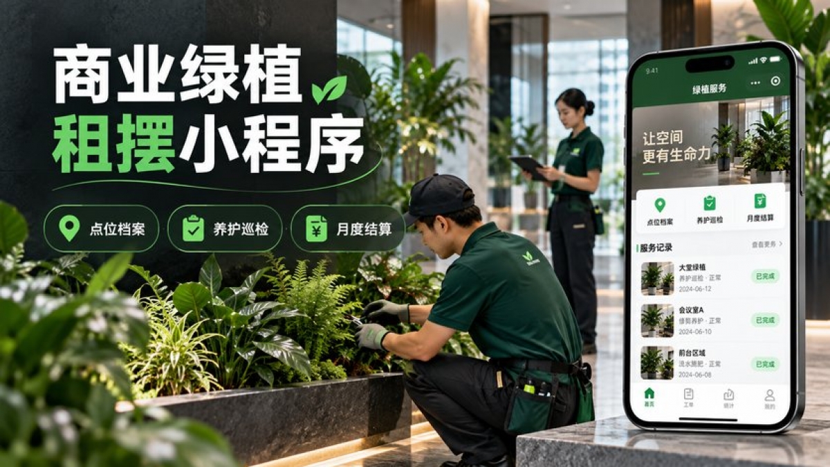 商业绿植租摆小程序怎么做？点位档案、养护巡检、换盆替换和月度结算如何管理