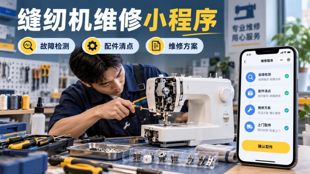 家用缝纫机维修小程序怎么做？试缝故障、附件清点、维修方案和取机验收如何管理