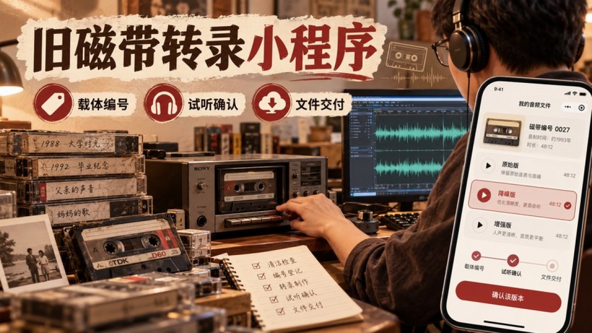 家庭旧磁带转录小程序怎么做？载体编号、试听确认、文件版本和原件归还如何管理