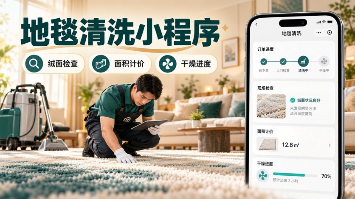 地毯清洗小程序怎么做？绒面检查、面积计价、干燥进度和送回验收如何管理