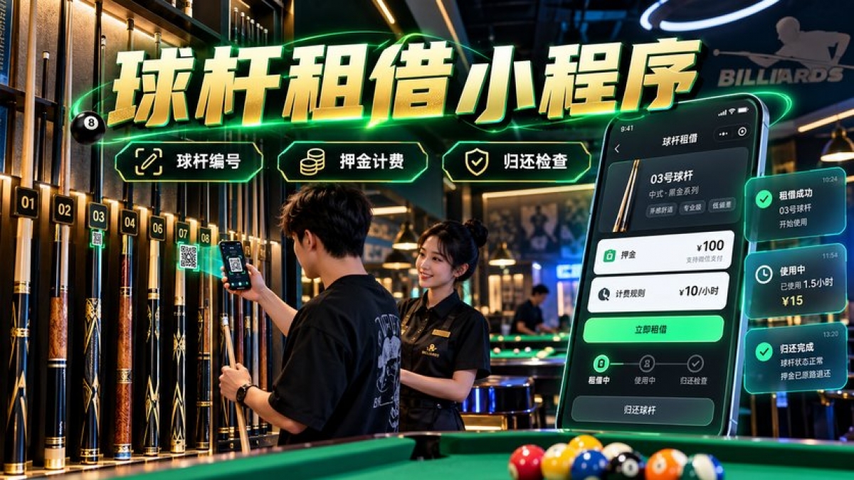 自助台球球杆租借小程序怎么做？球杆编号、押金计费、归还检查和损坏争议如何管理