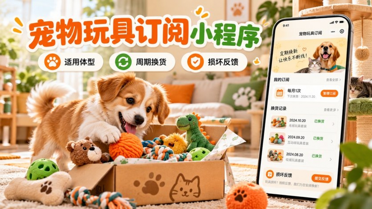 宠物玩具订阅小程序怎么做？适用体型、材质说明、周期换货和损坏反馈如何设计