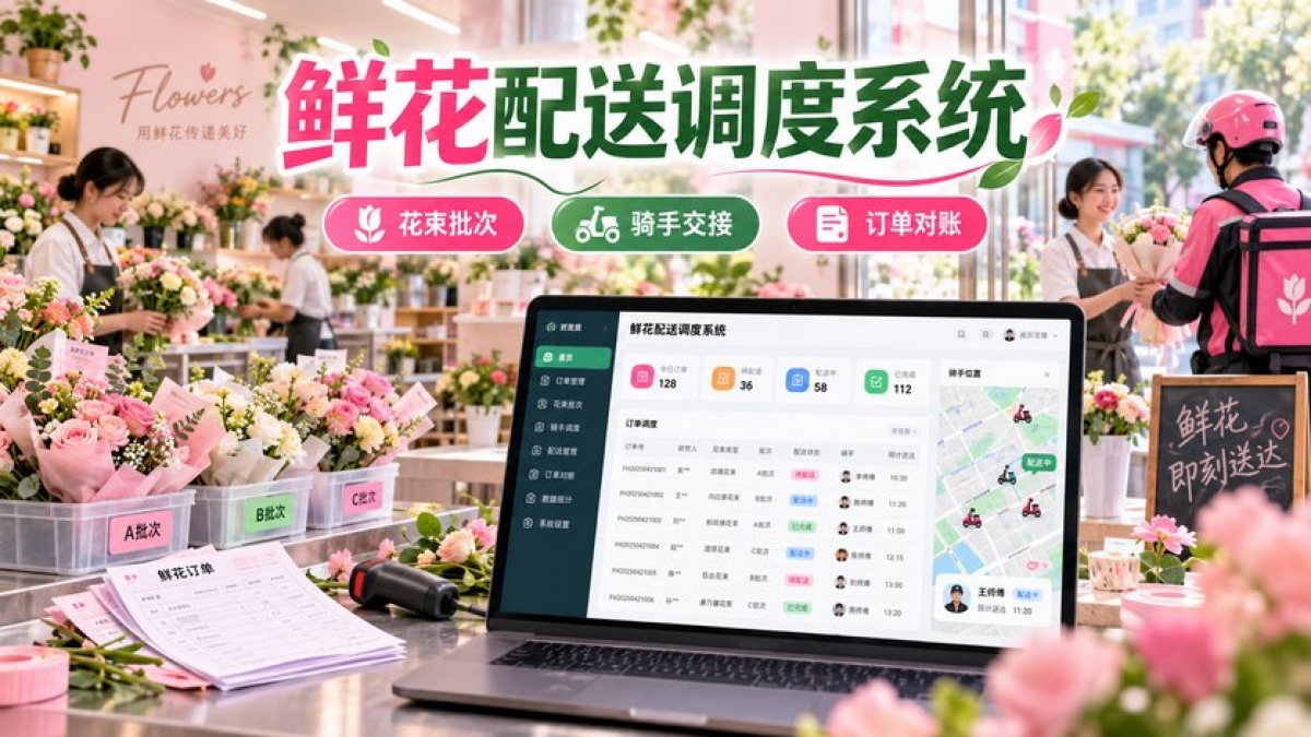 商业鲜花门店配送调度系统怎么做？花束批次、骑手交接、改址异常和订单对账如何管理