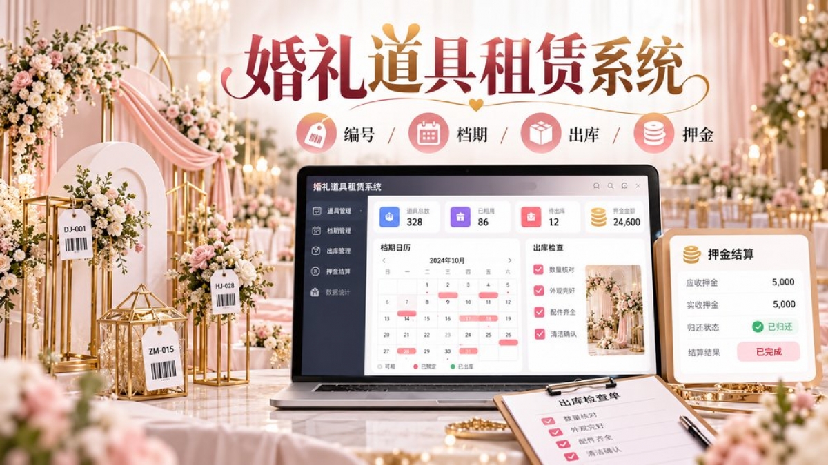 商业婚礼道具租赁系统怎么做？道具编号、档期占用、出库检查和押金结算如何管理