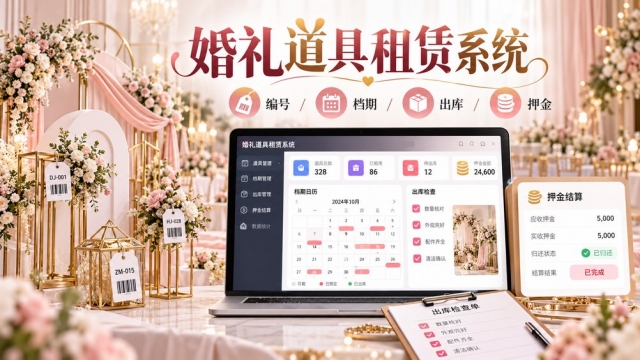 商业婚礼道具租赁系统怎么做？道具编号、档期占用、出库检查和押金结算如何管理