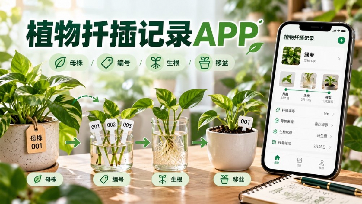 家庭植物扦插记录APP怎么做？母株来源、插穗编号、生根观察和移盆记录如何设计