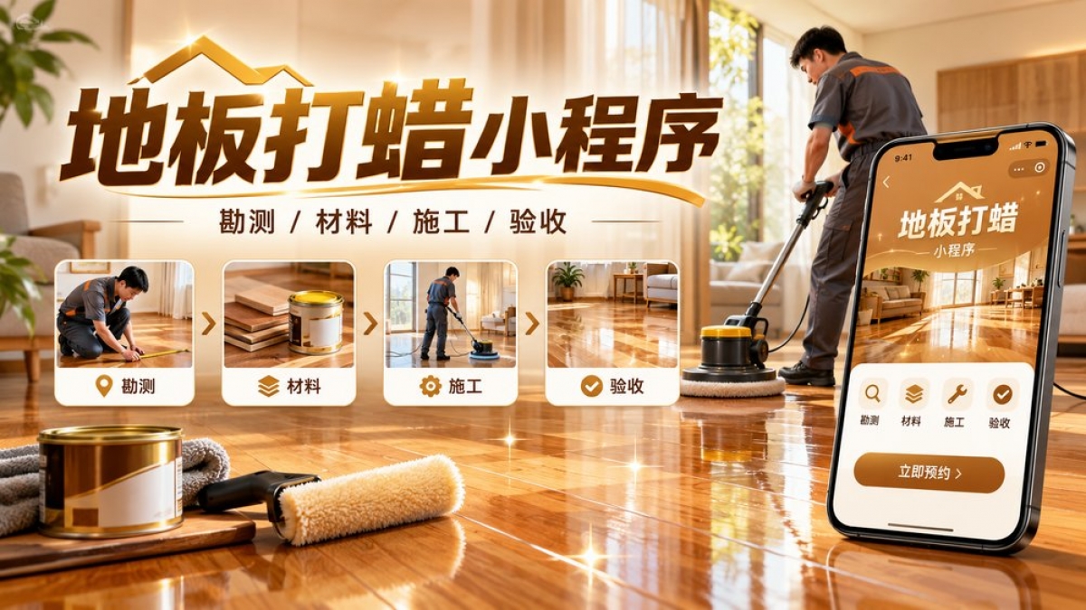 家用地板打蜡小程序怎么做？地面材质、现场勘测、材料确认和完工验收如何管理