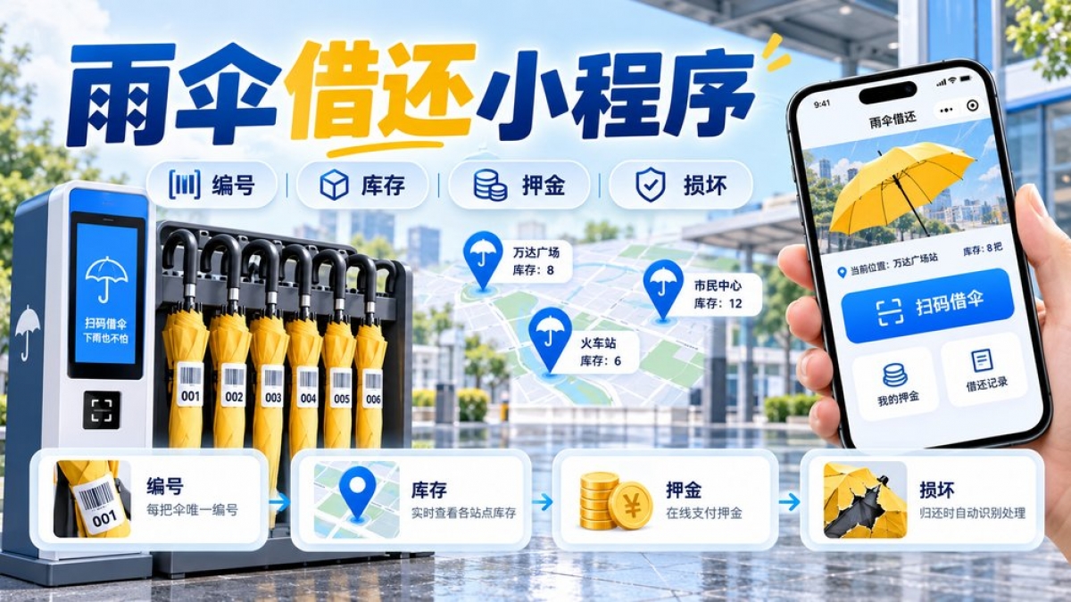 自助雨伞借还小程序怎么做？伞具编号、点位库存、押金计费和归还损坏如何设计