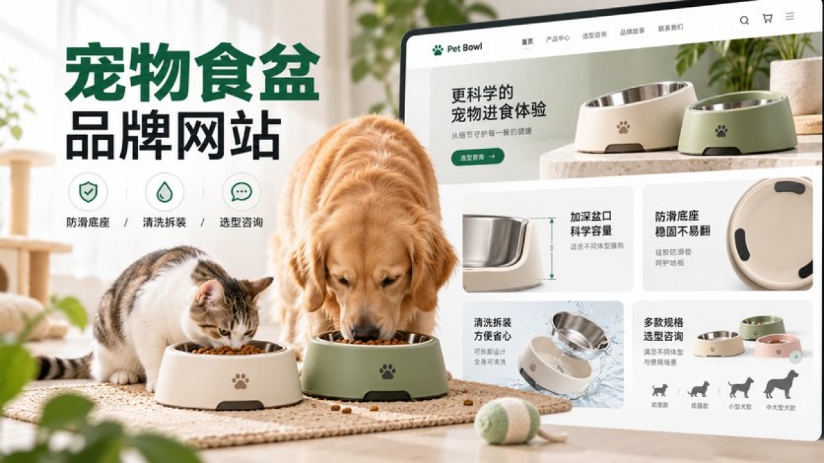 宠物食盆品牌网站怎么建设？盆口深度、防滑底座、清洗拆装和选型咨询如何呈现