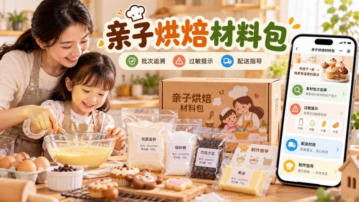 亲子烘焙材料包小程序怎么做？食材批次、过敏提示、配送时效和制作指导如何设计