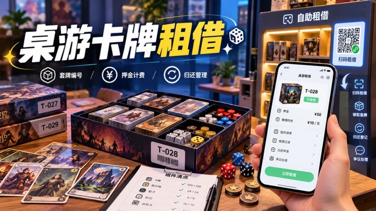 自助桌游卡牌租借小程序怎么做？套牌编号、组件清点、押金计费和归还争议如何设计