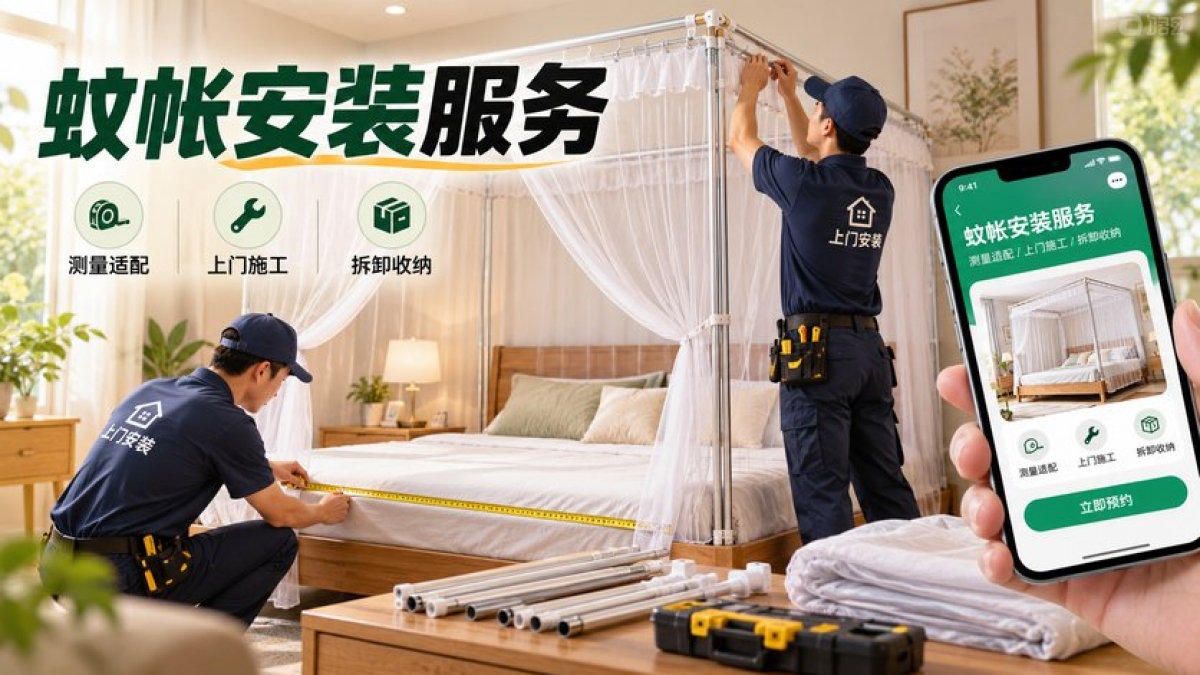 家用蚊帐安装小程序怎么做？床型测量、支架适配、上门施工和拆卸收纳如何管理