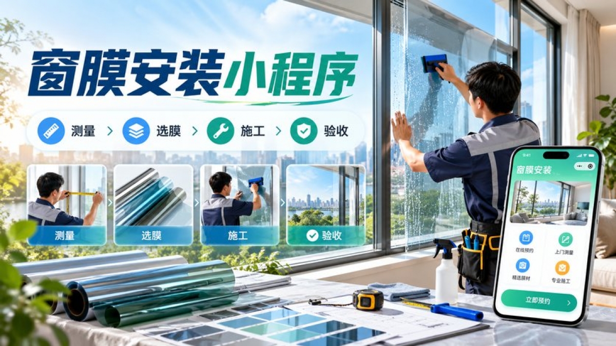 家用窗膜安装小程序怎么做？玻璃测量、膜材确认、上门施工和气泡验收如何管理