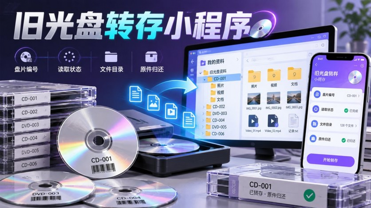 家庭旧光盘转存小程序怎么做？盘片编号、读取状态、文件目录和原件归还如何管理
