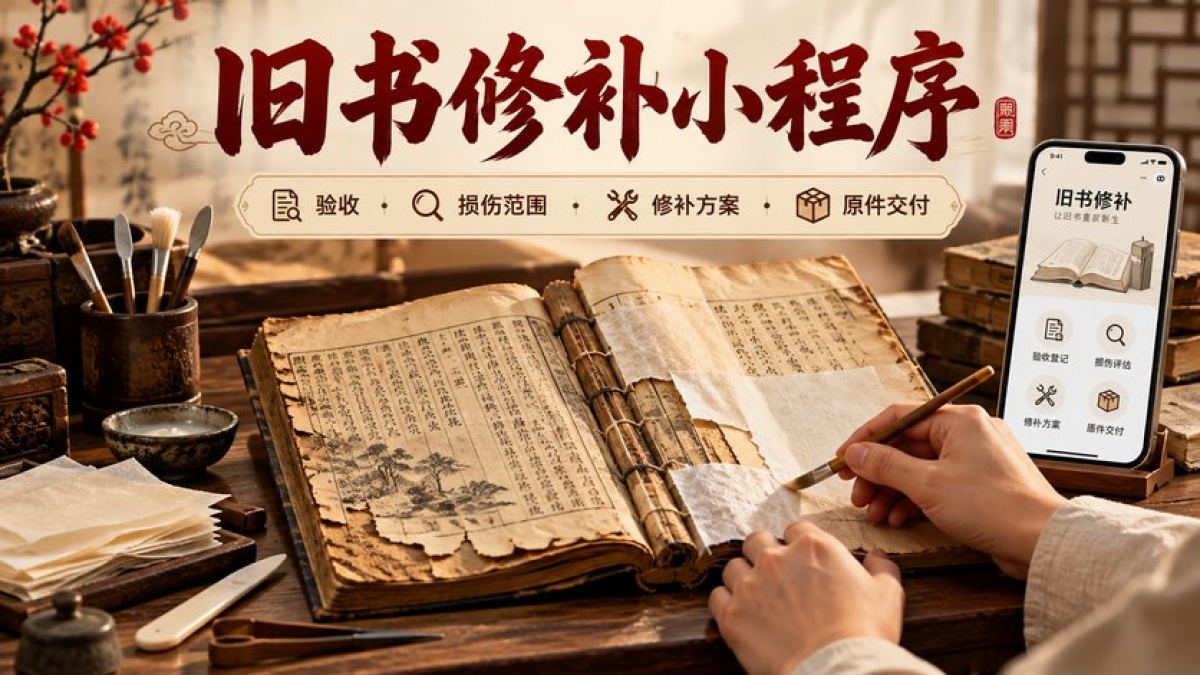 旧书修补小程序怎么做？书册验收、损伤范围、修补方案和原件交付如何管理