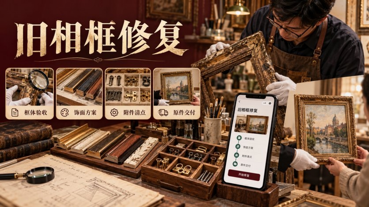 旧相框修复小程序怎么做？框体验收、饰面方案、附件清点和原件交付如何管理