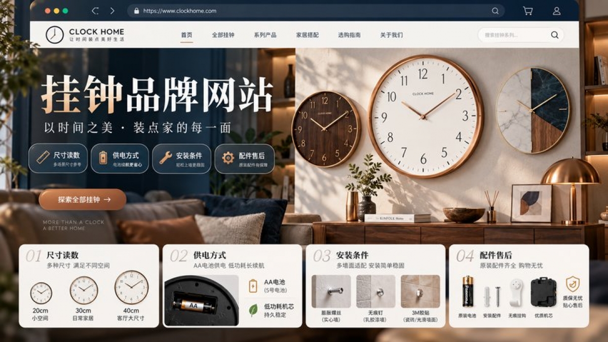 家用挂钟品牌网站怎么建设？尺寸读数、供电方式、安装条件和配件售后如何说明