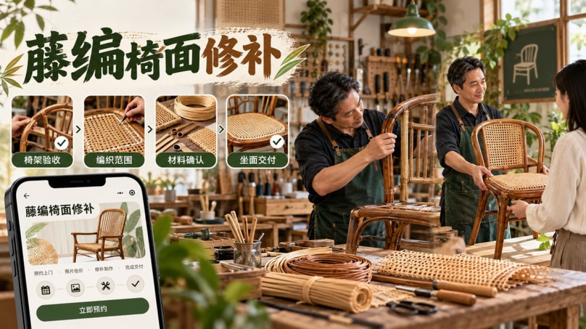 藤编椅面修补小程序怎么做？椅架验收、编织范围、材料确认和坐面交付如何管理