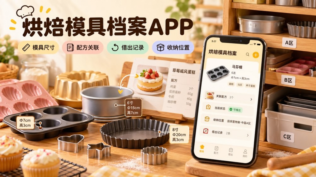 家庭烘焙模具档案APP怎么做？模具尺寸、配方关联、借出记录和收纳位置如何管理