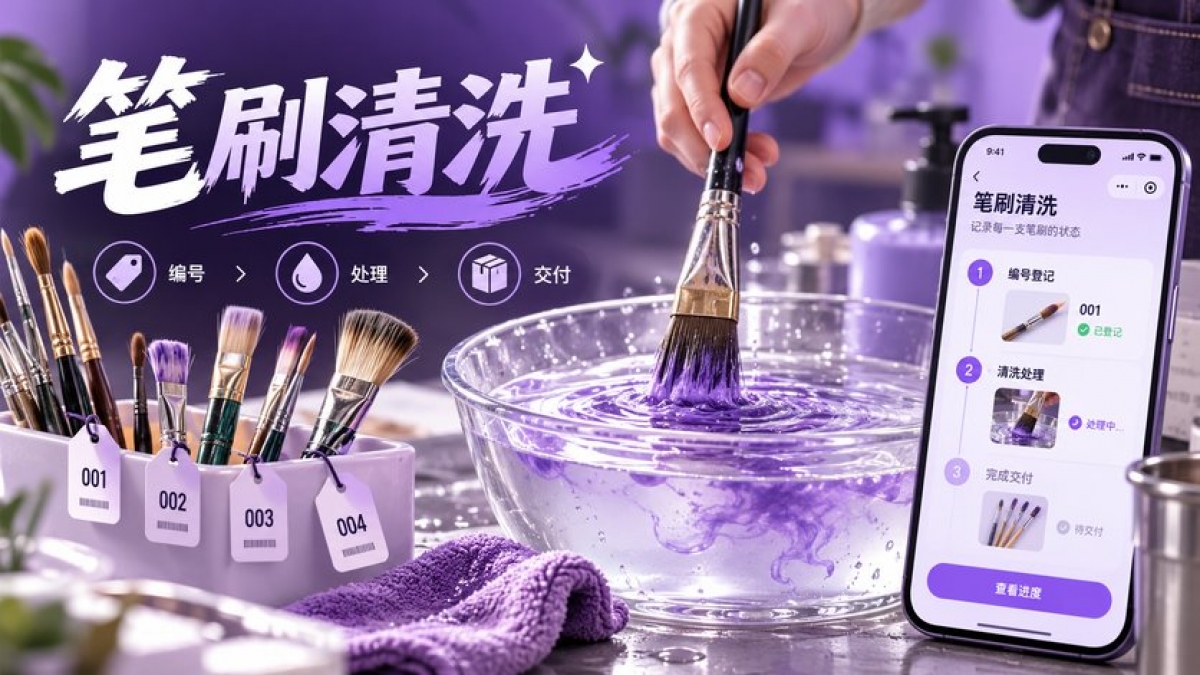 绘画笔刷清洗小程序怎么做？笔具编号、残留描述、处理范围和原件交付如何管理
