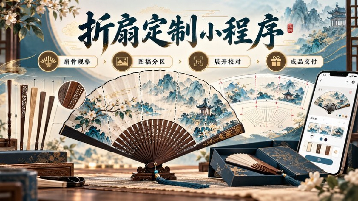 折扇扇面定制小程序怎么做？扇骨规格、图稿分区、展开校对和成品交付如何管理