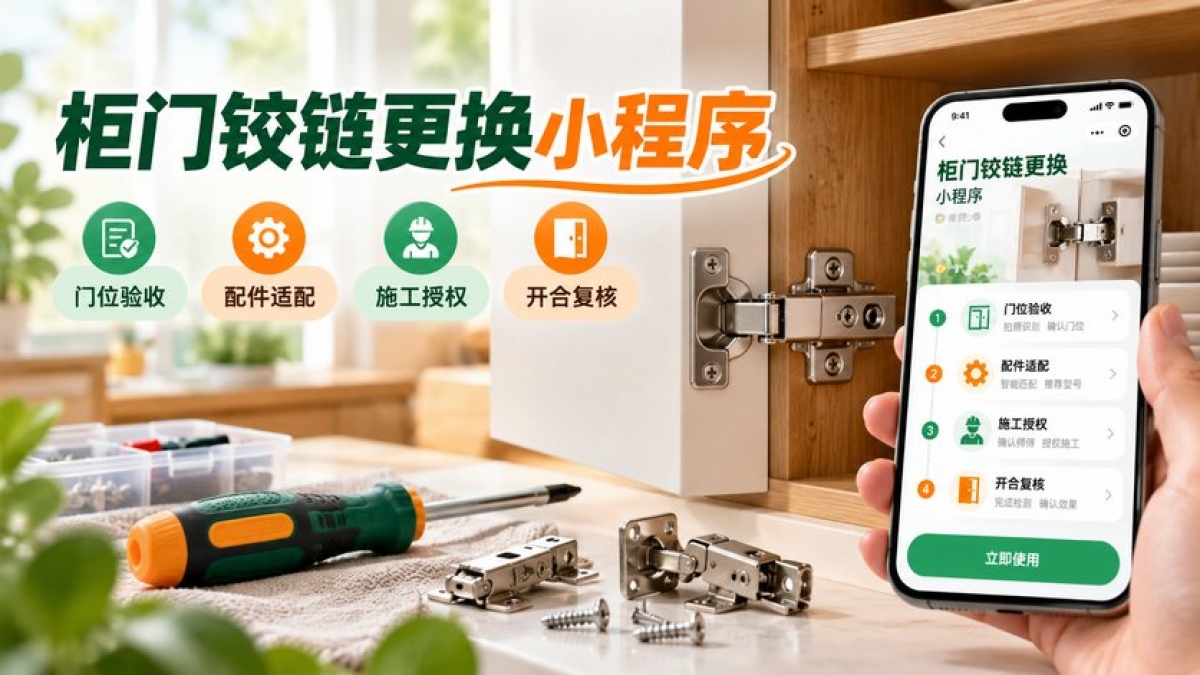 家用柜门铰链更换小程序怎么做？门位验收、配件适配、施工授权和开合复核如何管理