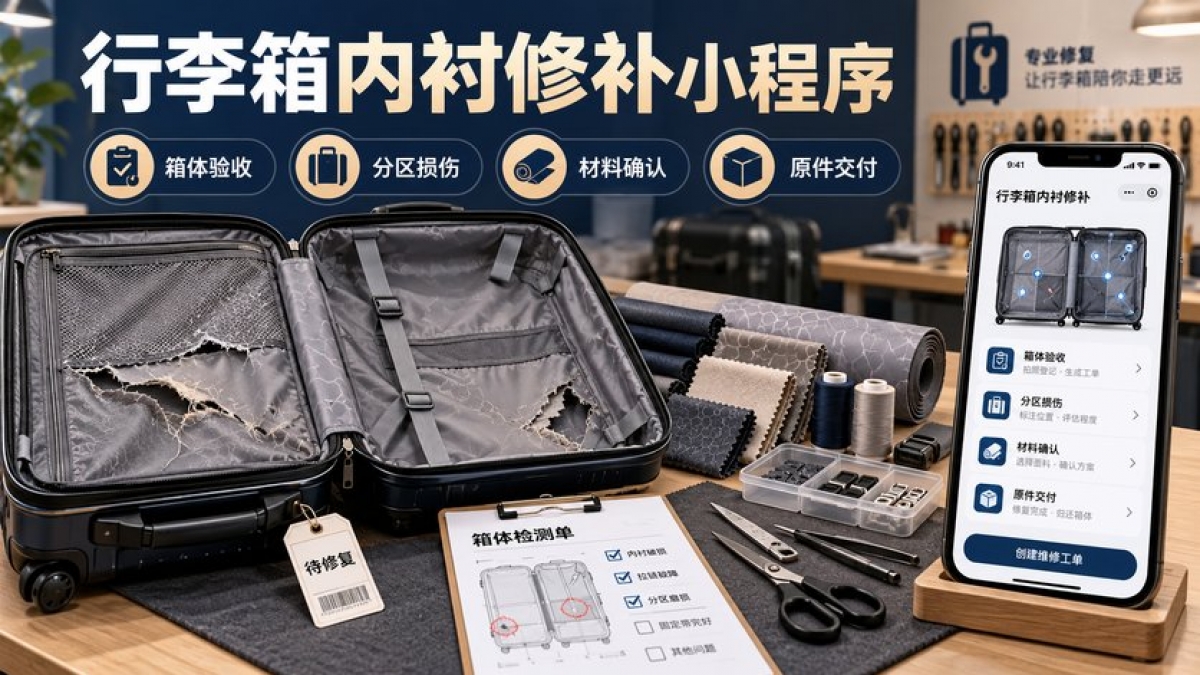 行李箱内衬修补小程序怎么做？箱体验收、分区损伤、材料确认和原件交付如何管理