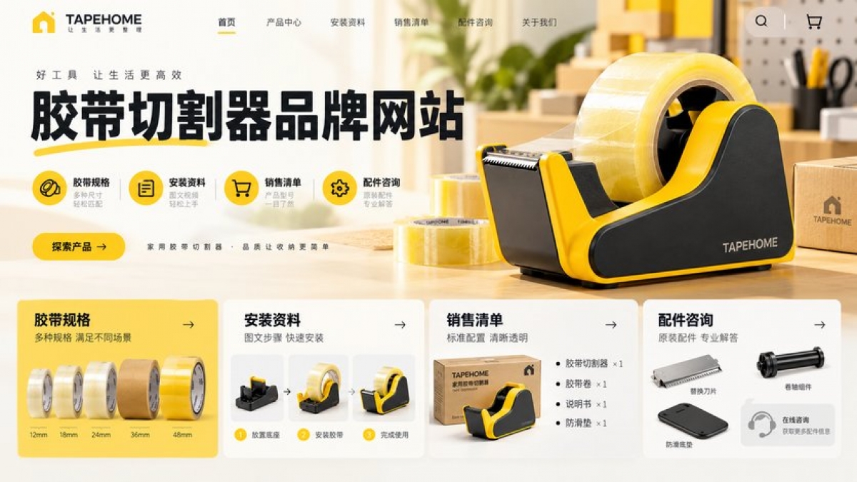家用胶带切割器品牌网站怎么建设？胶带规格、安装资料、销售清单和配件咨询如何说明