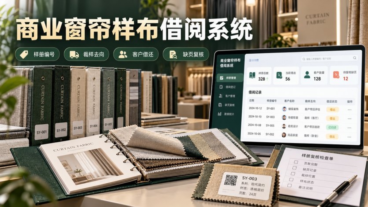 商业窗帘样布借阅系统怎么做？样册编号、裁样去向、客户借还和缺页复核如何管理