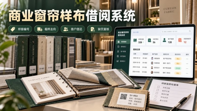 商业窗帘样布借阅系统怎么做？样册编号、裁样去向、客户借还和缺页复核如何管理